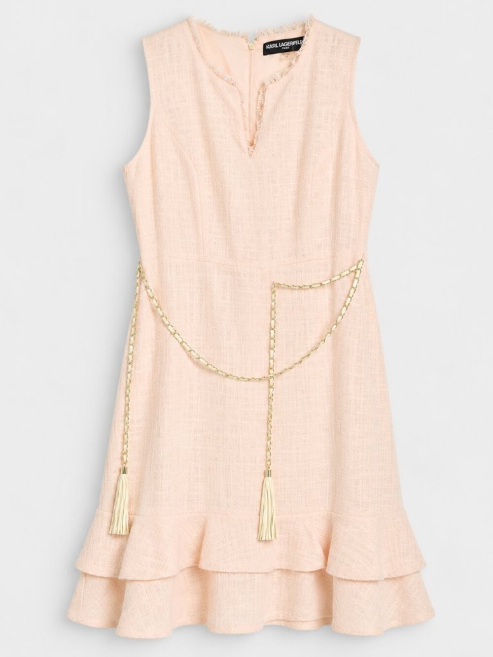 Karl Lagerfeld Paris Blush Tweed Ruffle Dress Size 12 NWT